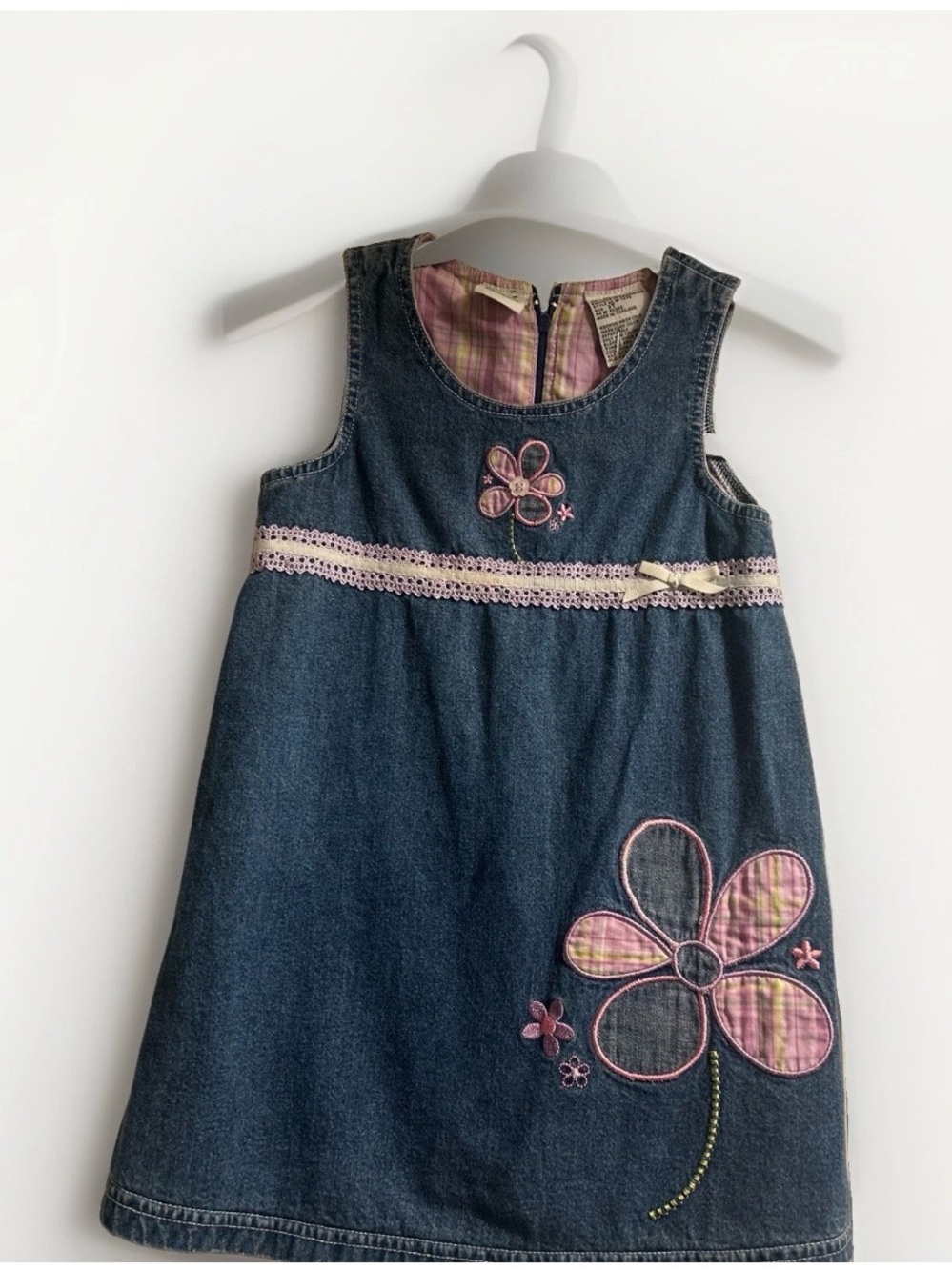 Sesame Street Girls Denim Dress with Pink Floral Appliqué
